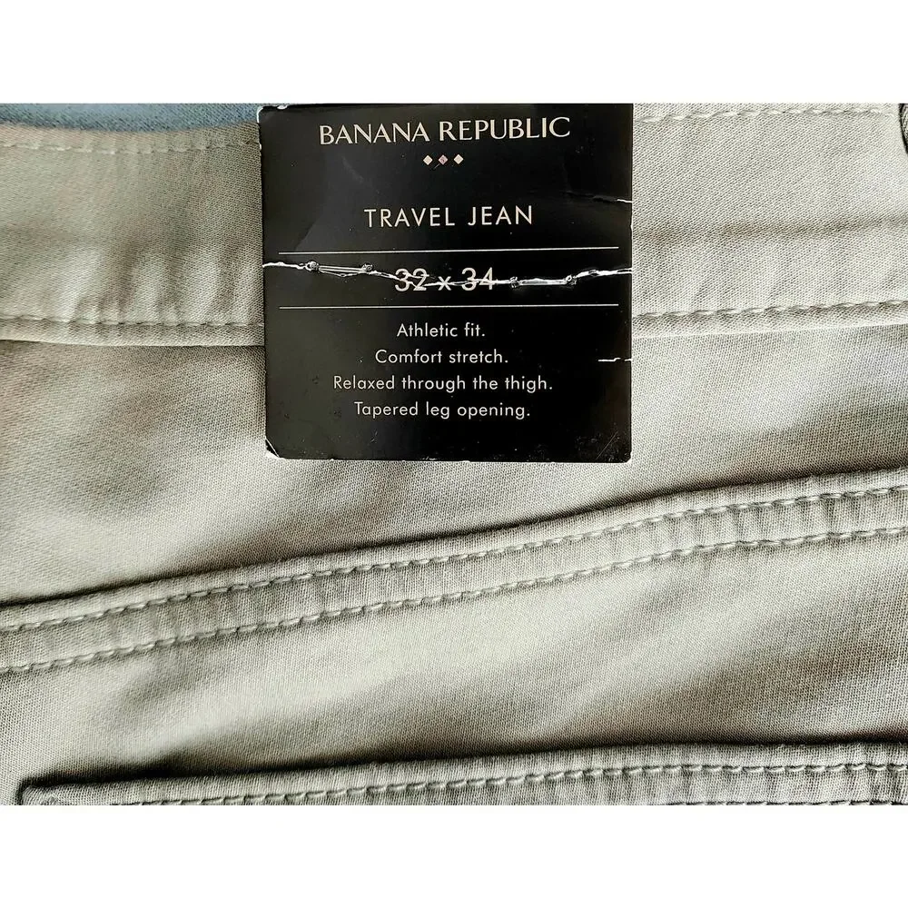 NWT Banana Republic Mens Athletic Fit Travel Jean Olive Green Stretch Size 32X31